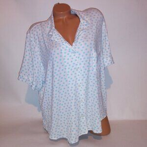 Victoria Secret Pajama Top XXL 2X Blue White Polka Dots Modal Button Up Sleepwea